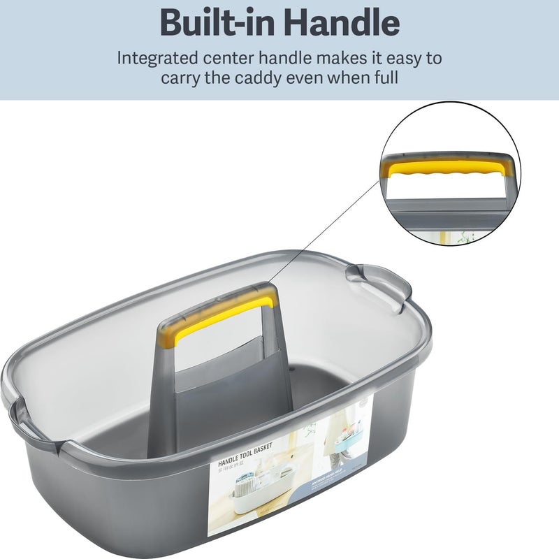 Haundry Large Cleaning Caddy with Handle, Cleaning Tool Storage Basket Organizer, Sturdy Pail Bucket Organizer, Household Bucket for Cleaning Supplies - Clear Grey - Image 2
